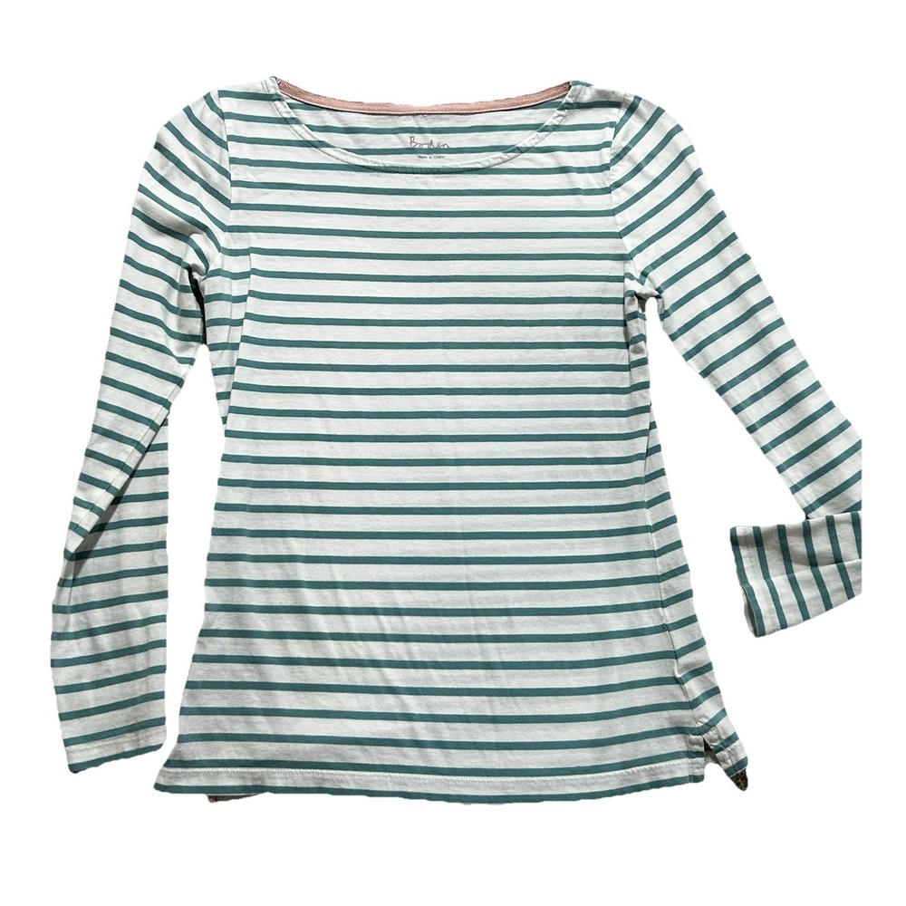 Boden Green‎ White Stripe Long Sleeve Shirt Size Missing, Runs Like Small